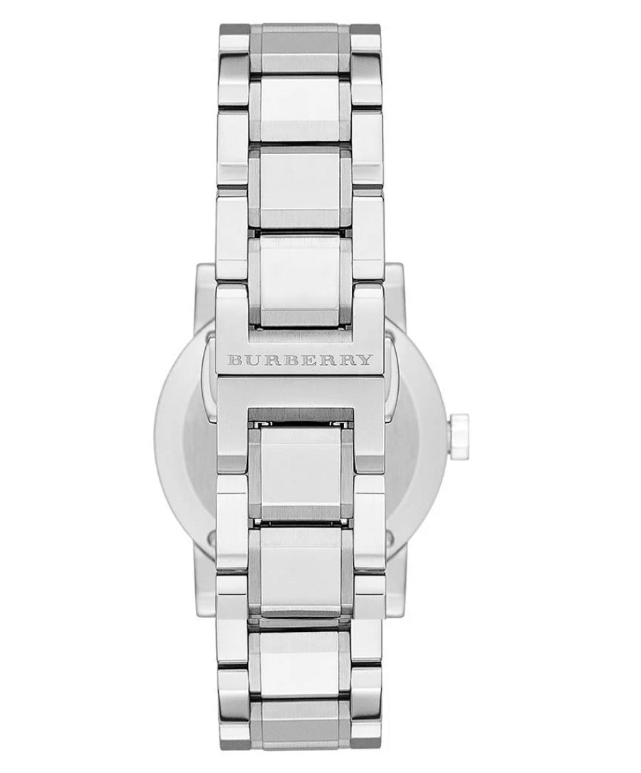 Back case of Burberry BU9220 women’s watch showing stainless steel engraving