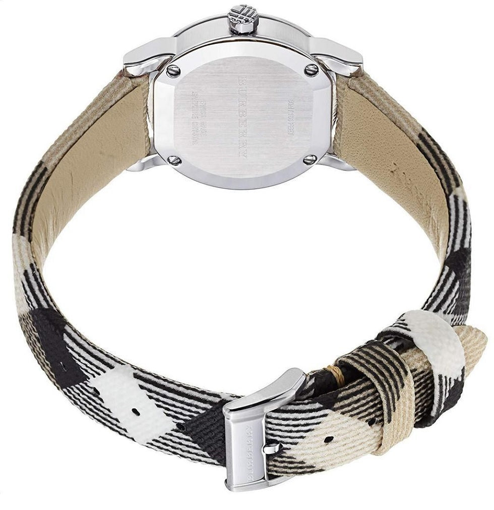 Back case view of Burberry BU9357 The City watch with stainless steel finish