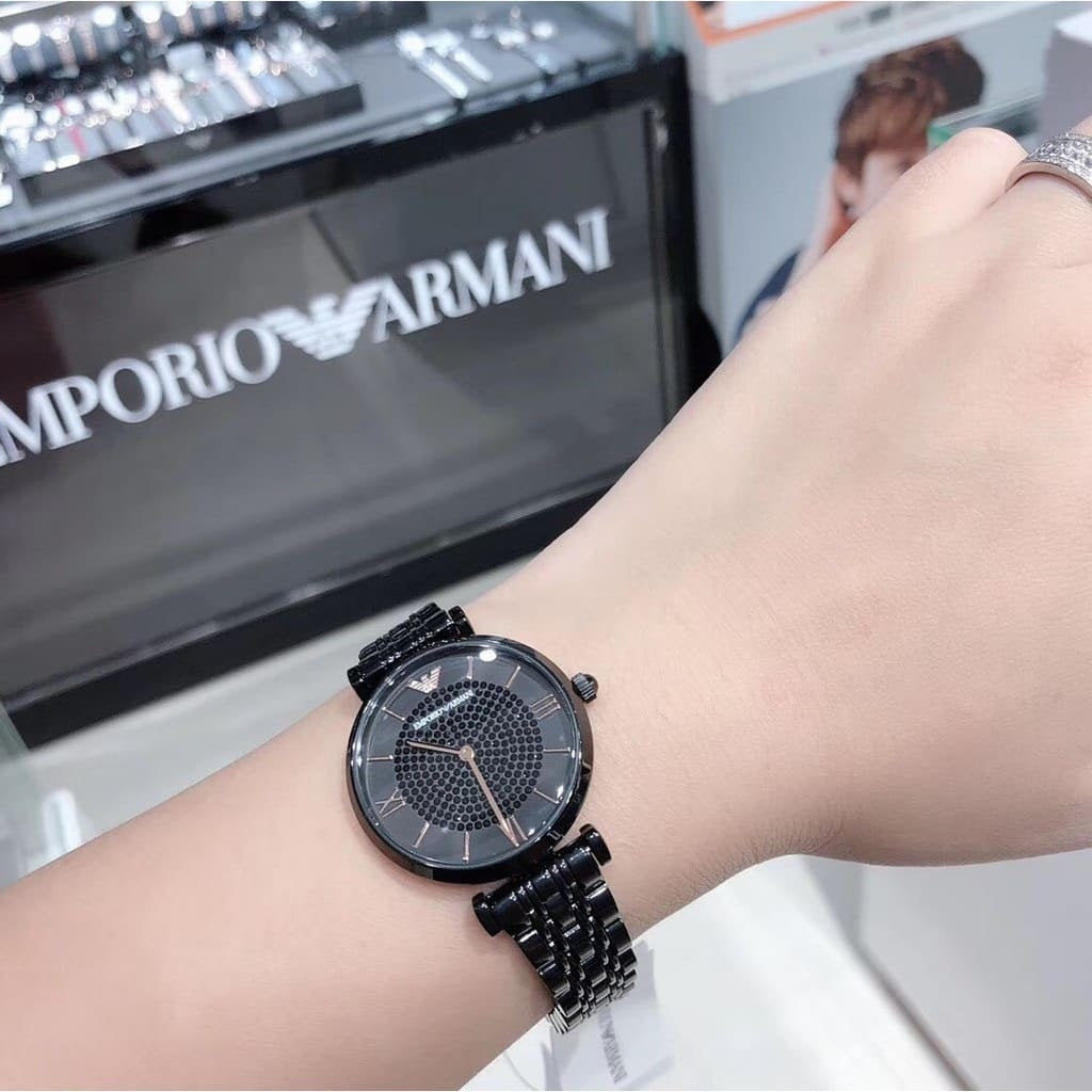 Wrist shot of Emporio Armani AR11245 with black stainless steel bracelet