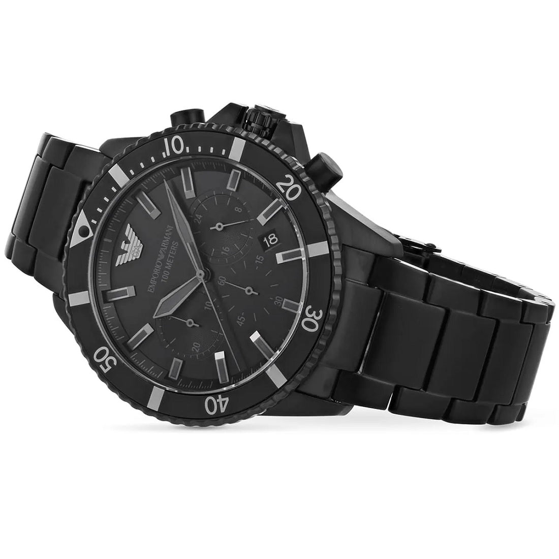 Emporio Armani AR11363 men's diver watch with stainless steel black strap and sleek black dial