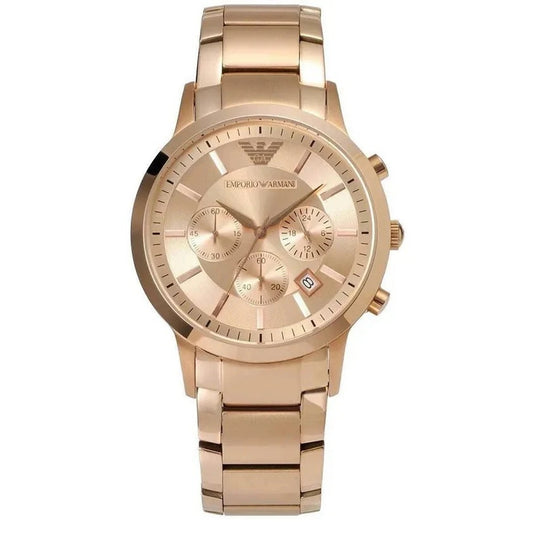 Front view of Emporio Armani AR2452 with rose gold dial and rose gold bracelet