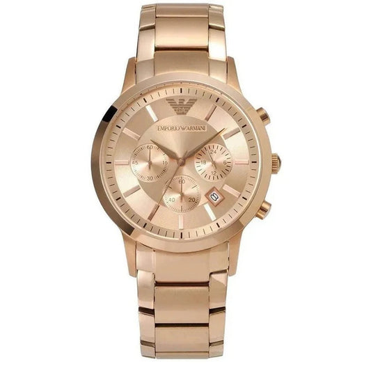 Front view of Emporio Armani AR2452 with rose gold dial and rose gold bracelet