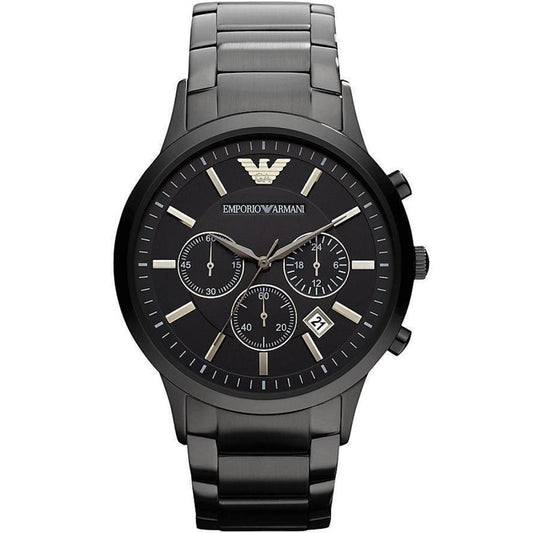 Front view of Emporio Armani AR2453 with black dial and black stainless steel strap