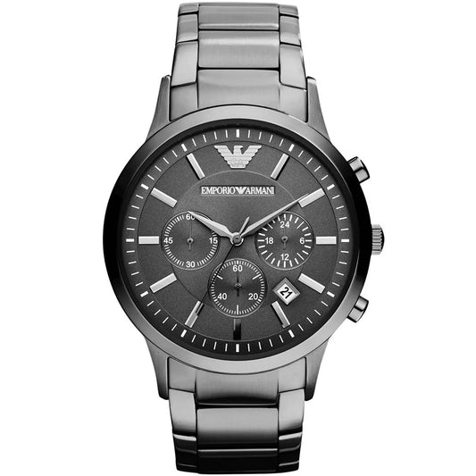 Front view of Emporio Armani AR2454 with grey dial and stainless steel bracelet