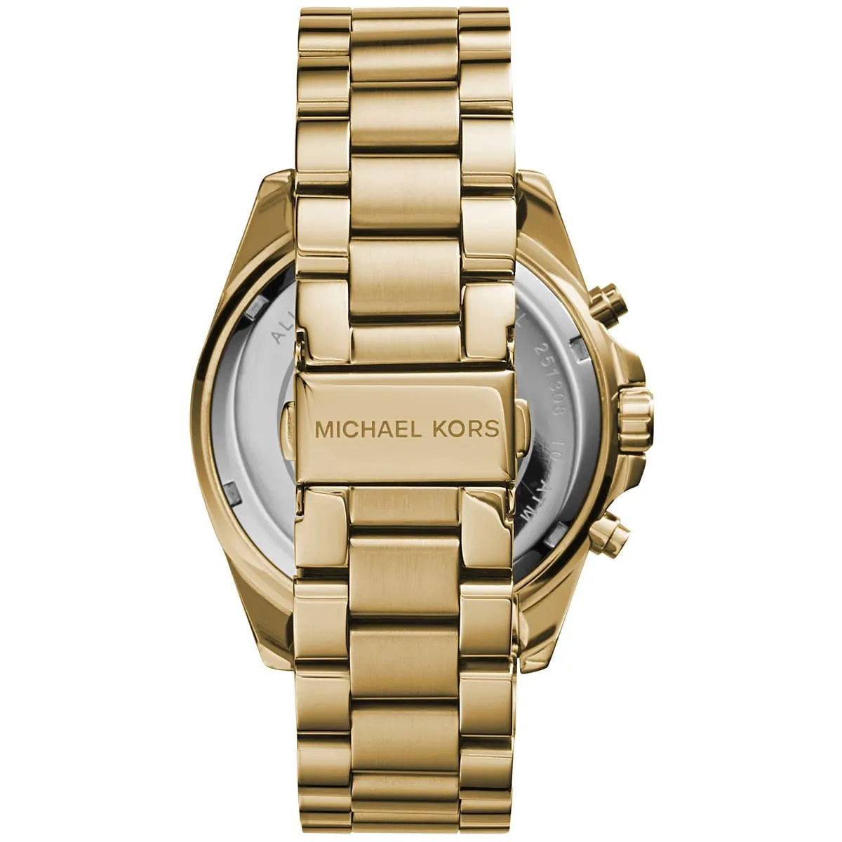 Caseback and clasp view of Michael Kors MK5605 gold-tone women's watch