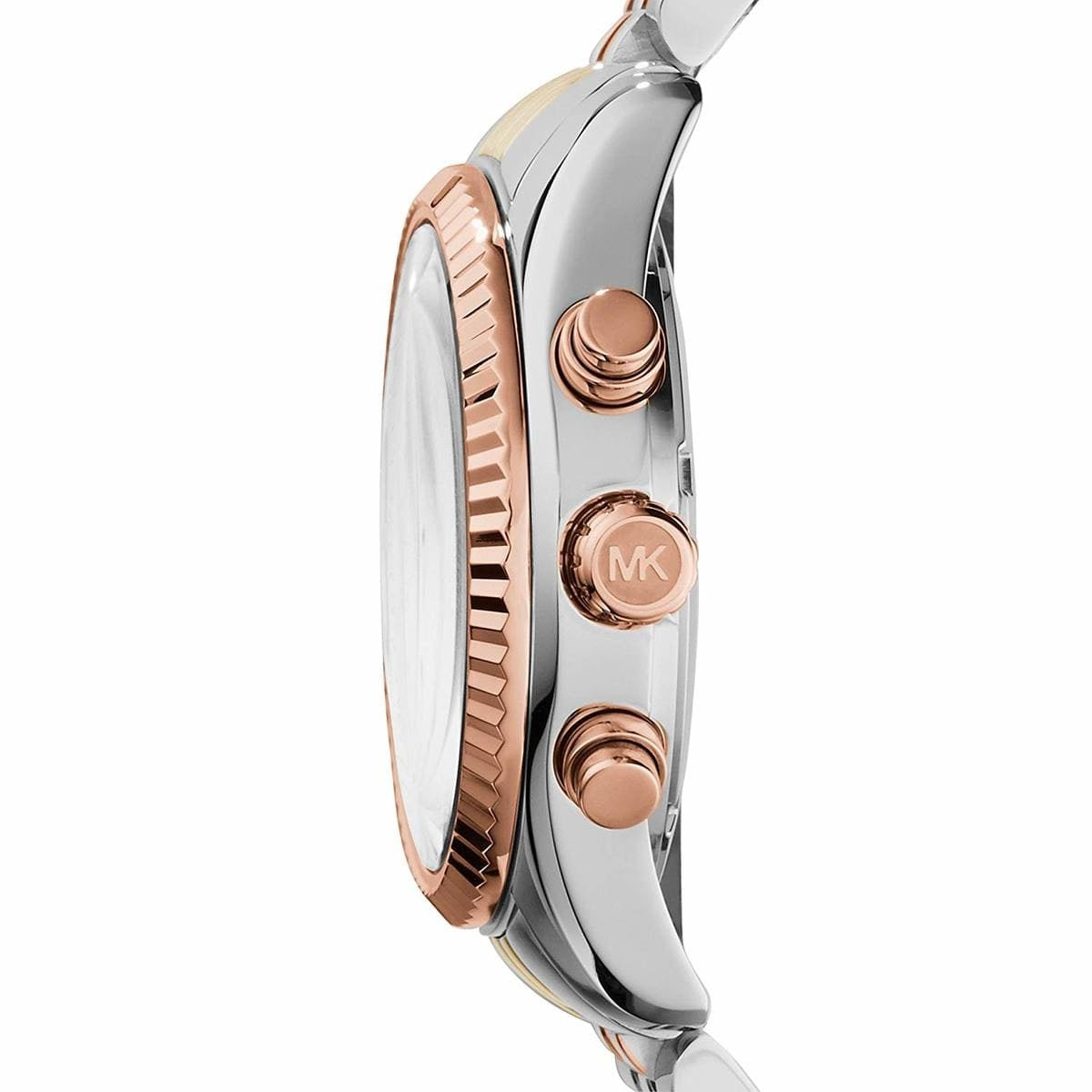 Side profile of Michael Kors MK5735 women's watch with gold and silver strap