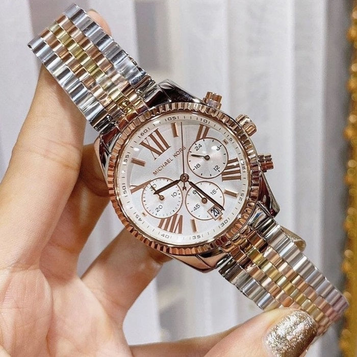 Michael Kors MK5735 women's watch with silver dial and two-tone stainless steel gold and silver strap