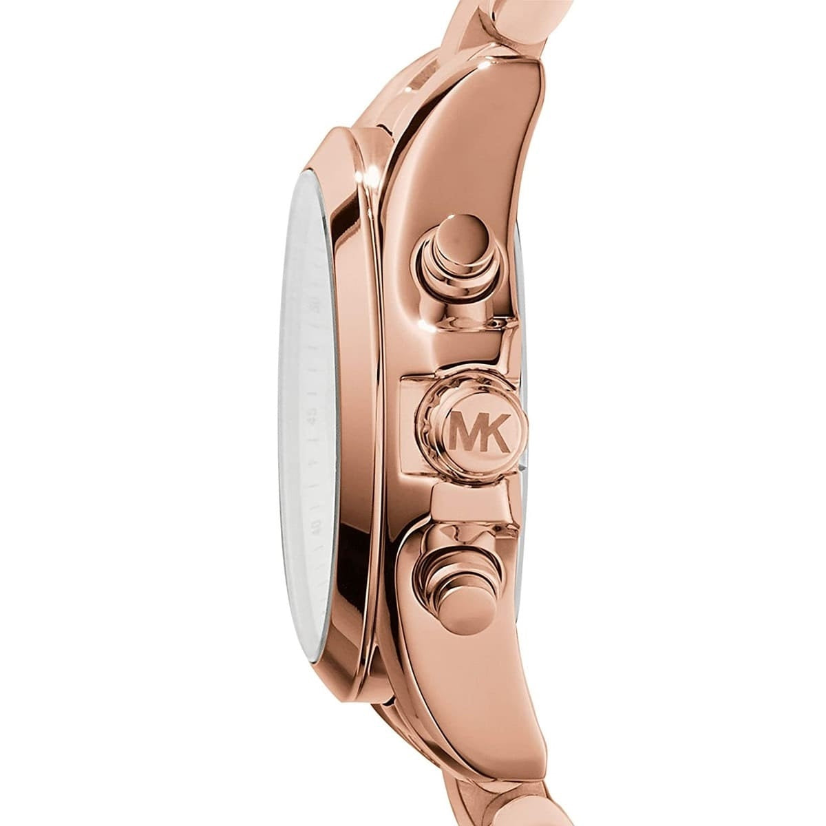 Side view of Michael Kors MK5799 showing rose gold case and bracelet