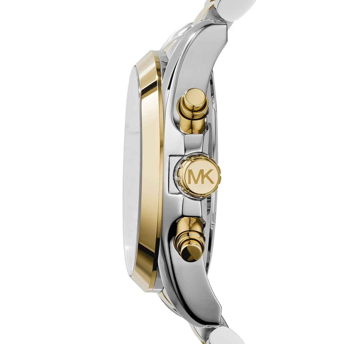 Side view of Michael Kors MK5976 women's two-tone watch with blue face