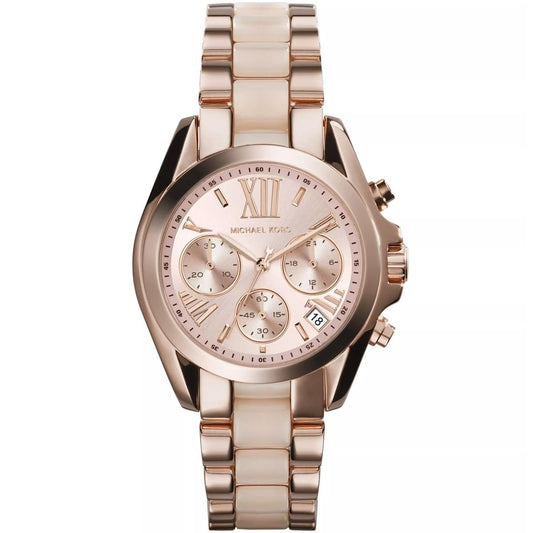 Front view of Michael Kors MK6066 women's rose gold-tone watch with sleek dial