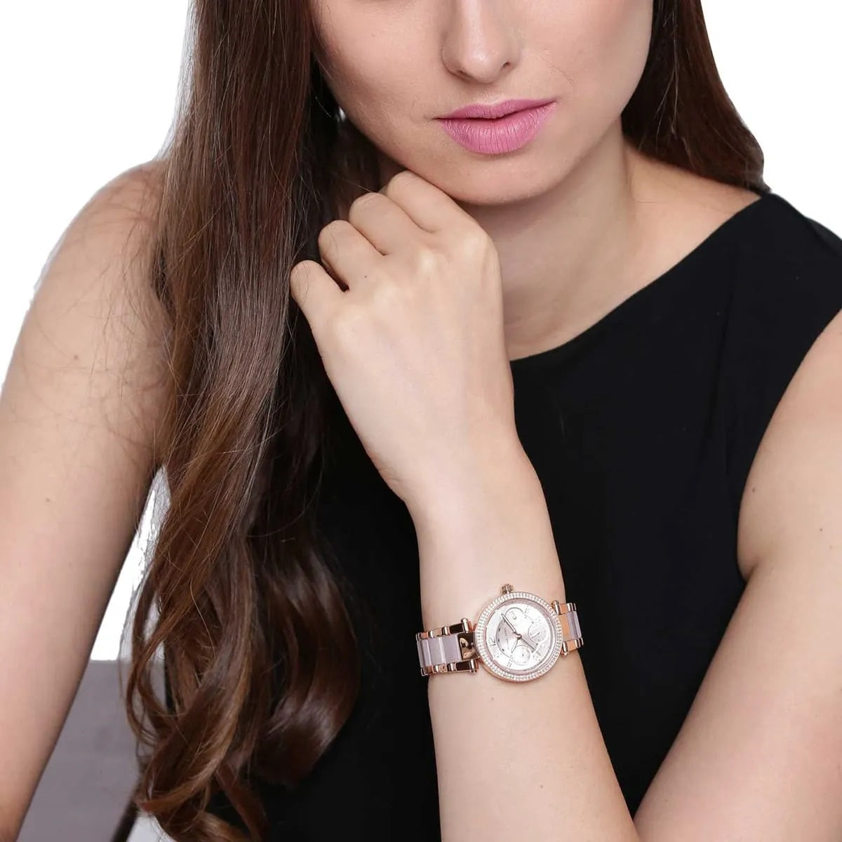 Michael Kors MK6110 rose gold women’s watch shown on wrist