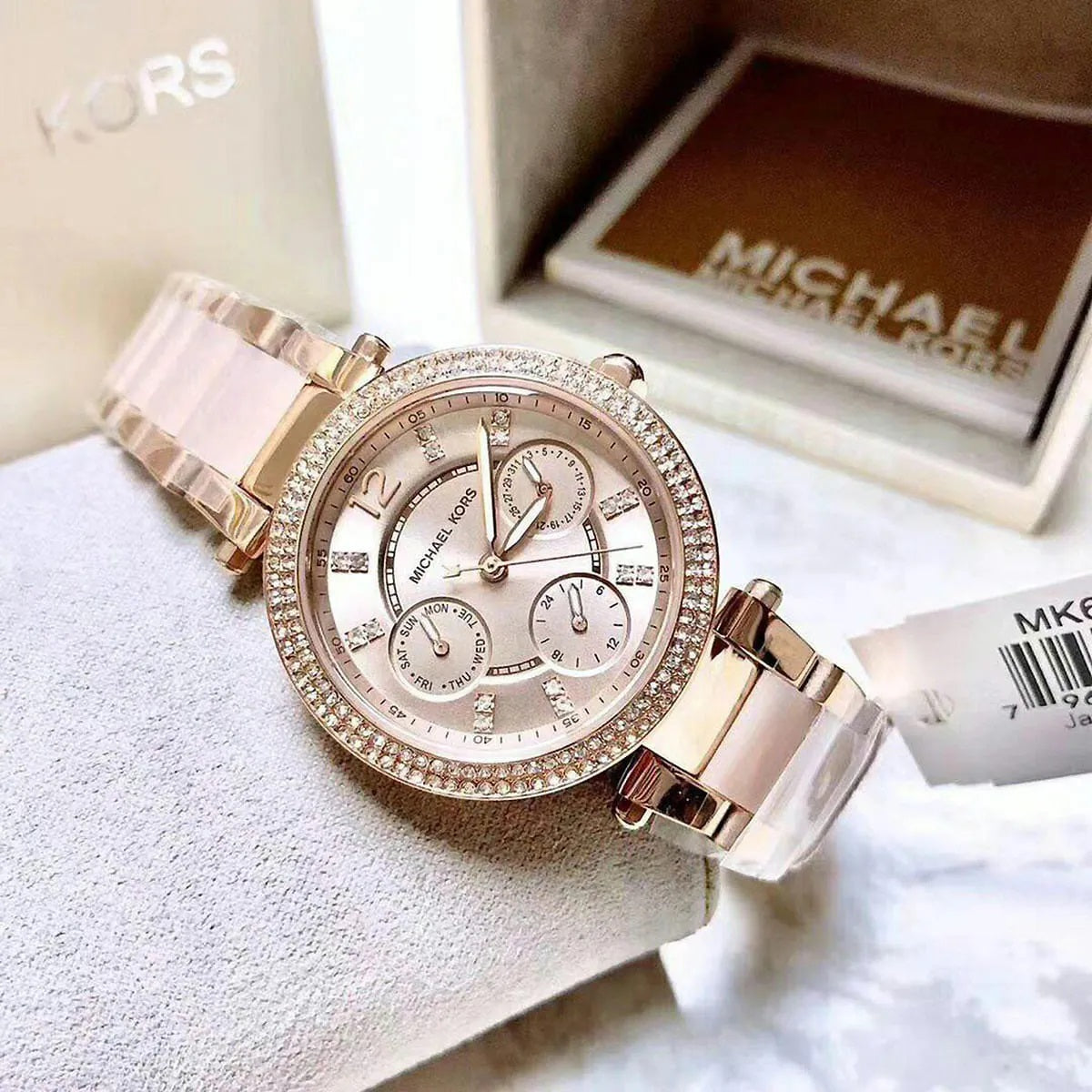 Michael Kors MK6110 women's watch with rose gold strap and matching rose gold dial