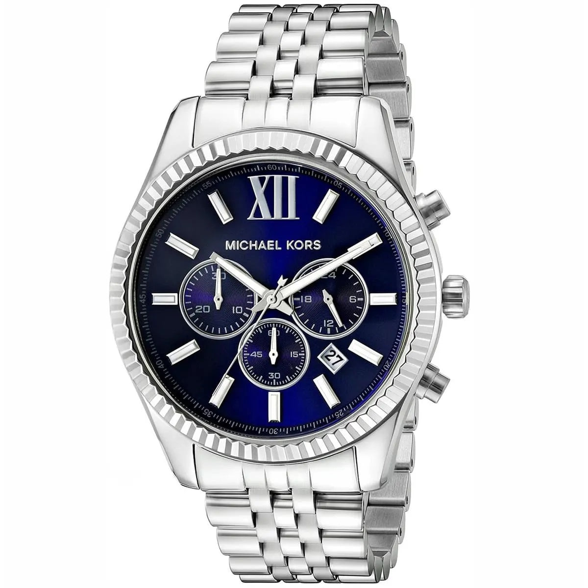 Michael Kors MK8280 men's watch with stainless steel silver strap and blue dial