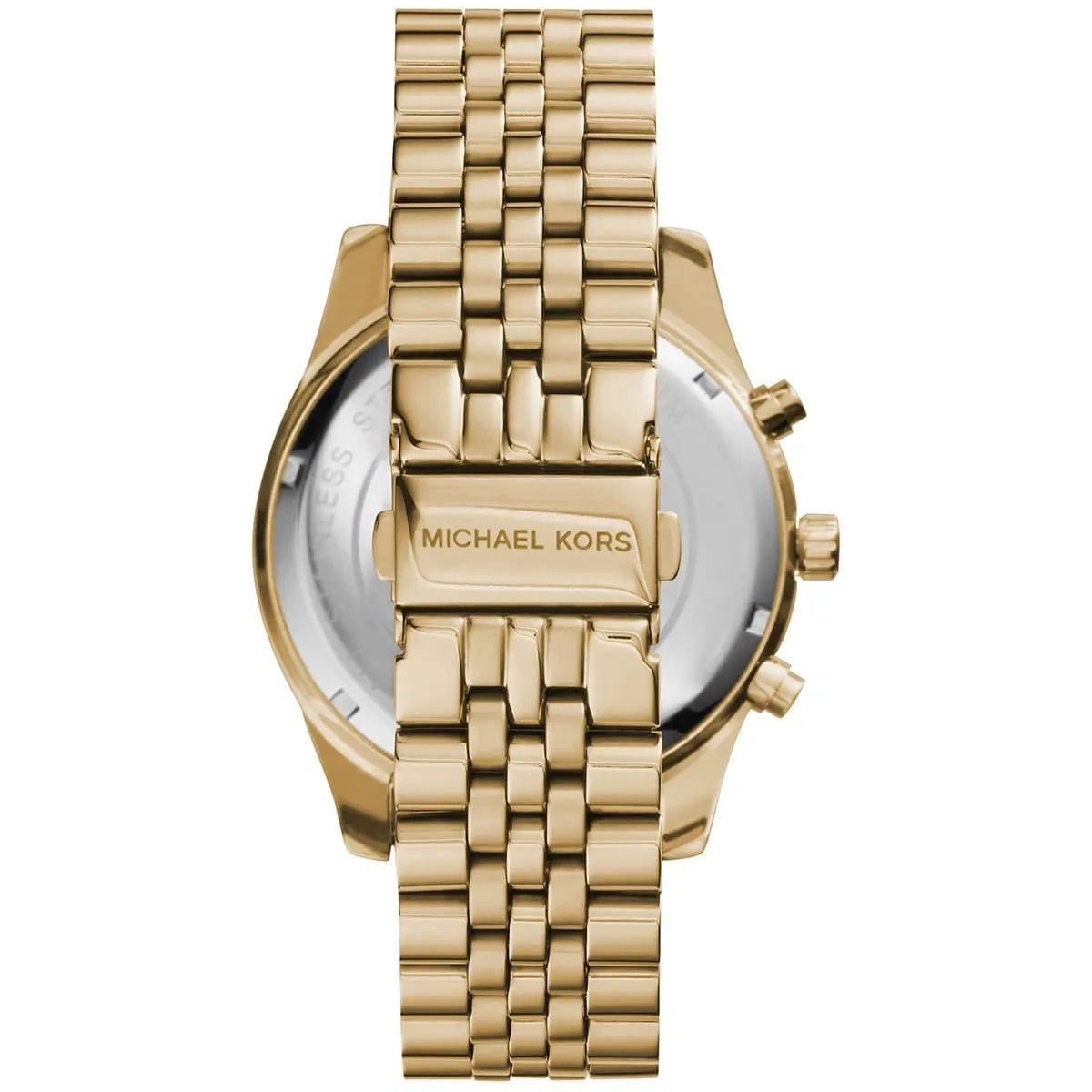 Clasp and bracelet view of Michael Kors MK8281 men's watch with gold-tone stainless steel strap
