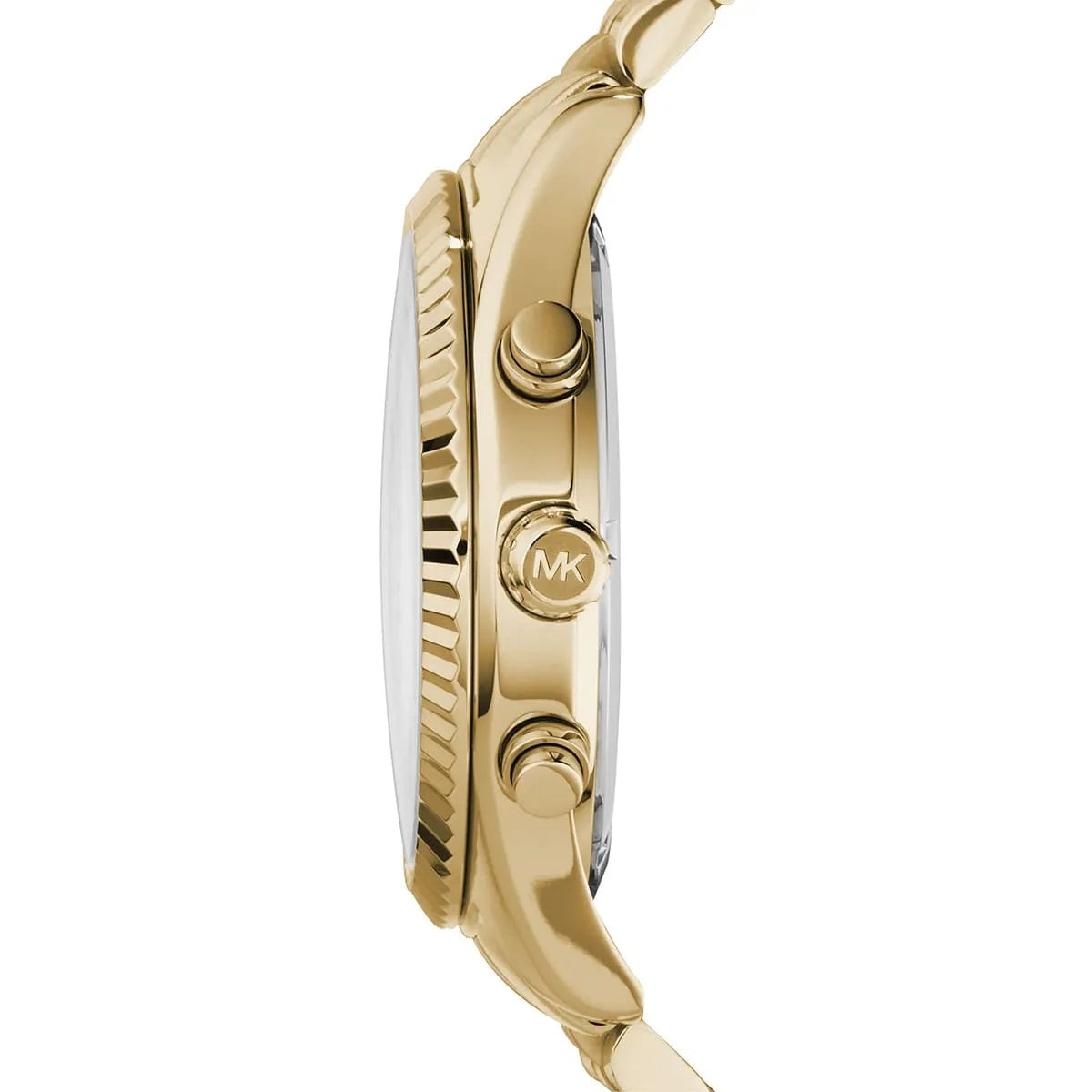 Side view of Michael Kors MK8281 with polished gold-tone stainless steel strap and case