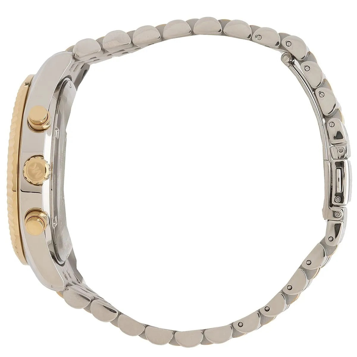 Side view of Michael Kors MK8344 men's watch showing two-tone silver and gold bracelet