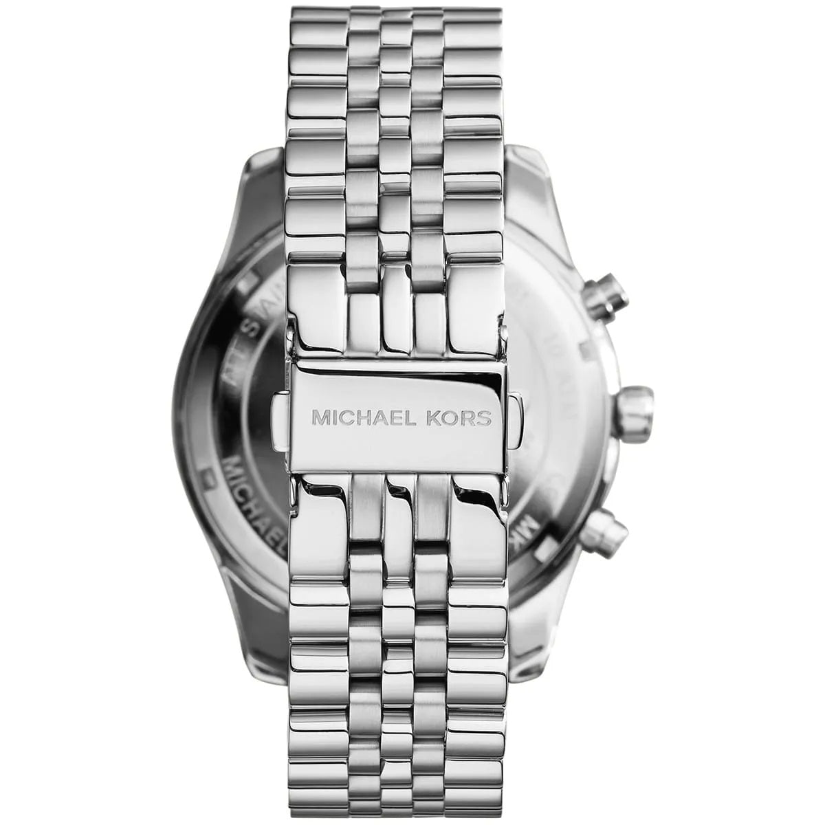 Clasp and strap view of Michael Kors MK8405 men's silver stainless steel watch