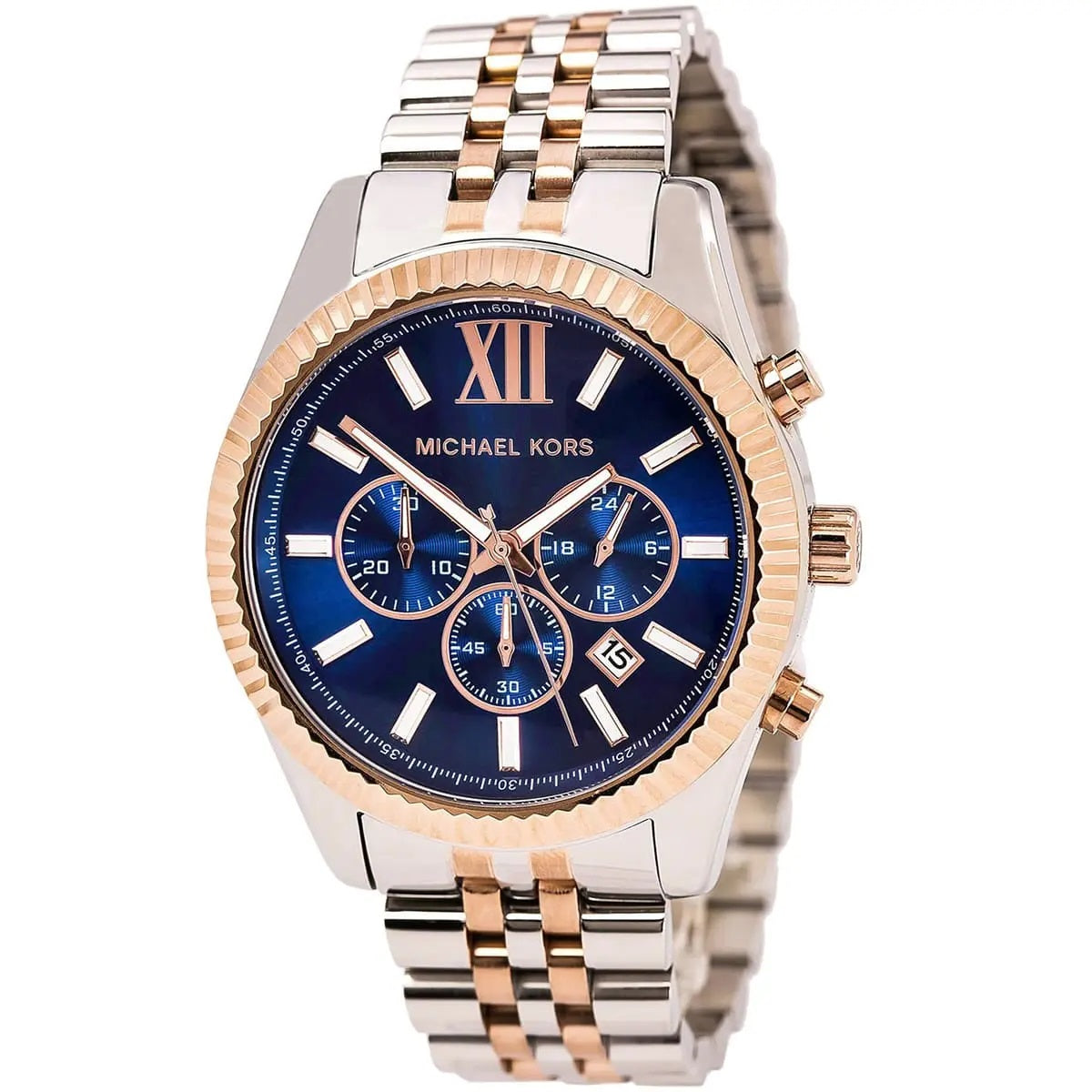 Michael Kors MK8412 men's watch with blue dial and silver-rose gold two-tone strap