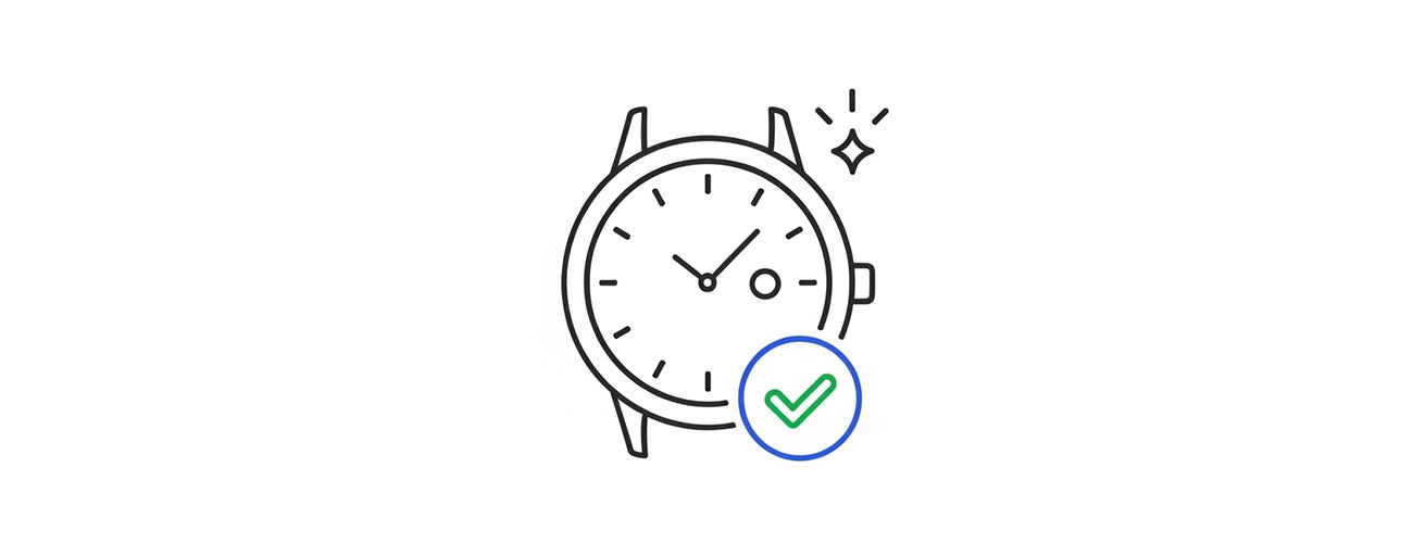 Icon of a watch with a check mark, indicating approval or correctness.