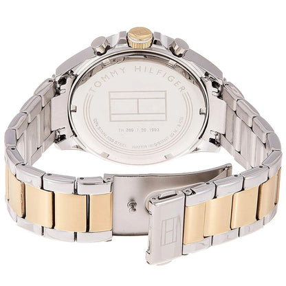 Clasp and bracelet view of Tommy Hilfiger 1791226 with silver and gold stainless steel strap
