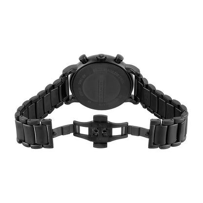 Rear view of Emporio Armani AR1895 showing the black stainless steel bracelet with butterfly deployment clasp and case back.