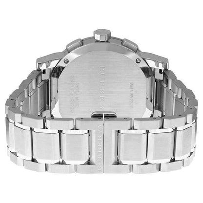 Back case view of Burberry BU9351 The City men’s watch with stainless steel finish