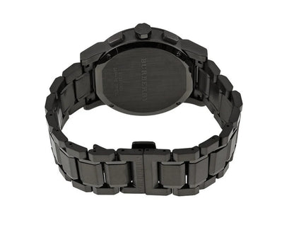 Back case view of Burberry BU9365 men’s watch with stainless steel finish