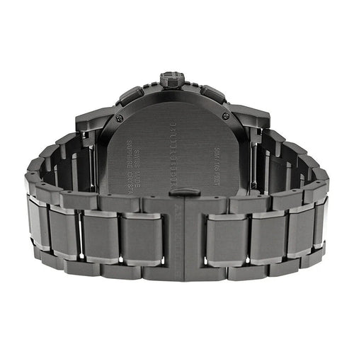 Back case view of Burberry BU9381 watch with stainless steel details and model number