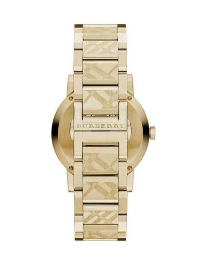 Back case of Burberry BU9038 unisex watch with engraved stainless steel details
