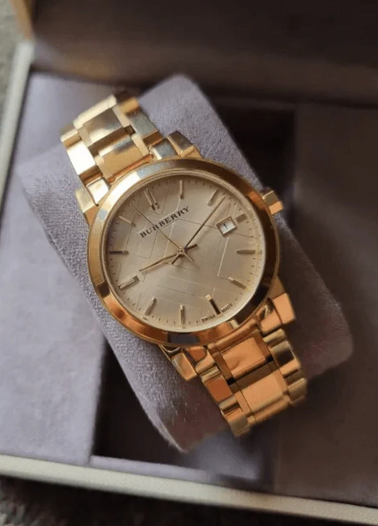 Burberry BU9134 women’s gold watch in original branded box and packaging