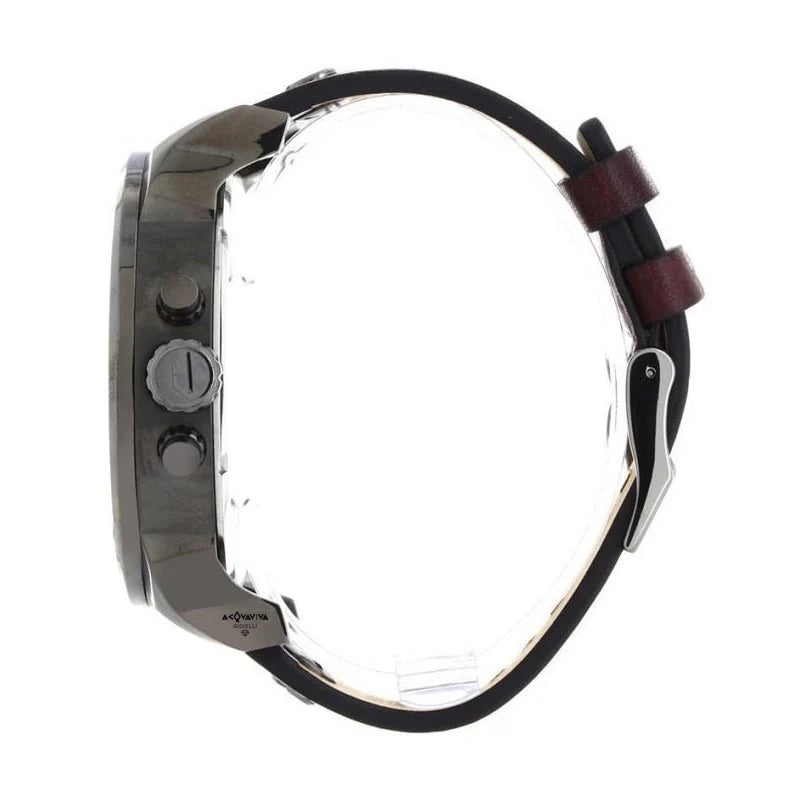Side profile of the Diesel DZ7314 showing the thick case design, textured crown, and chronograph pushers.