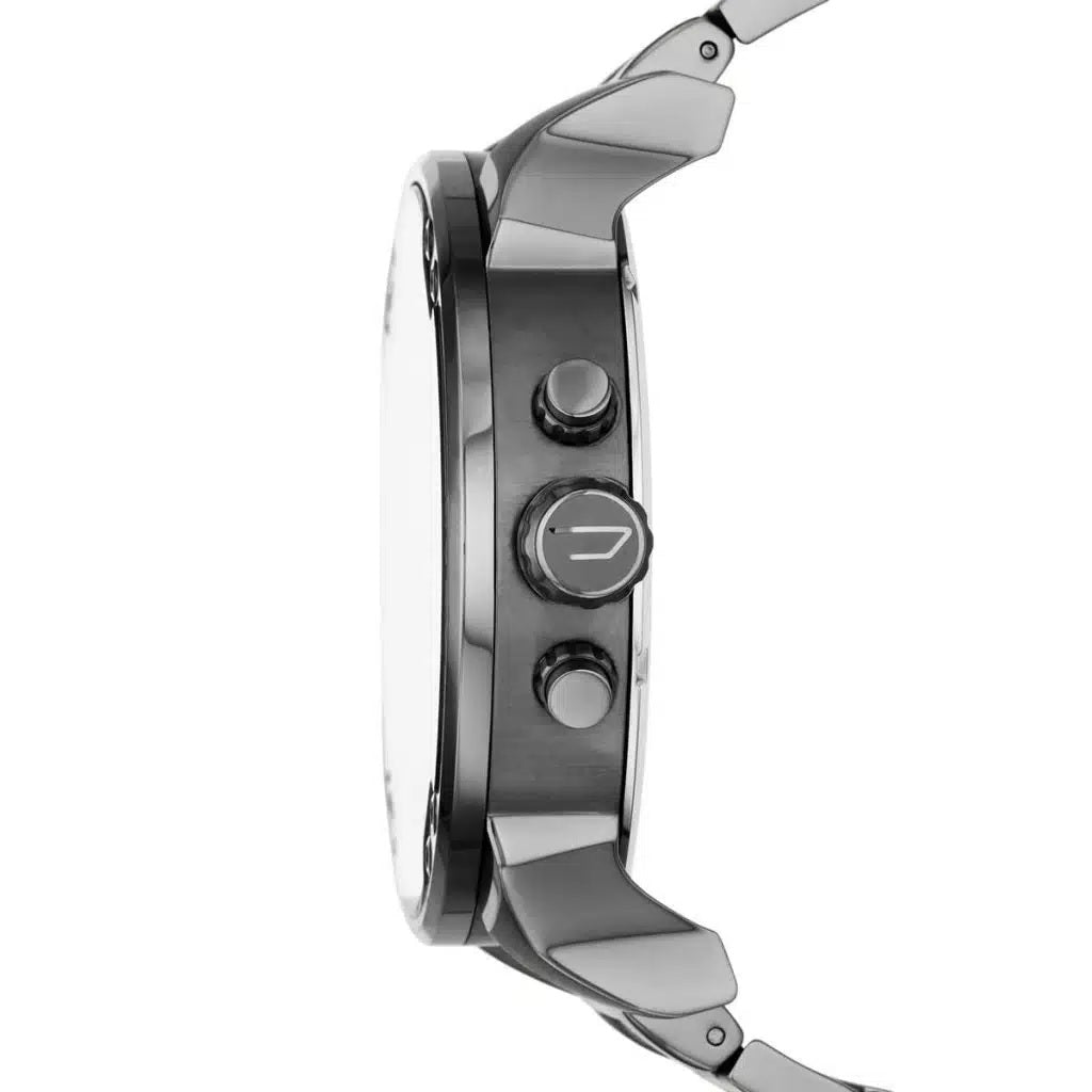 Side profile of the oversized Diesel DZ7331 watch showing the case thickness and gunmetal-tone profile.