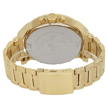 Rear view of the Diesel DZ7399 men's watch highlighting the closed gold-tone stainless steel deployment clasp and solid case back.