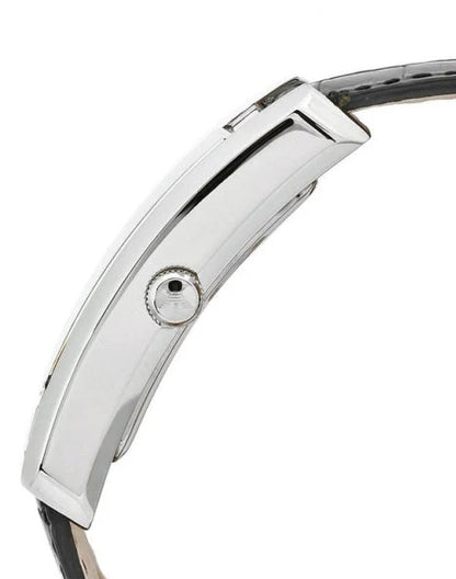 Side view of Emporio Armani AR0143 with silver case and black strap