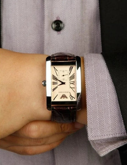 Emporio Armani AR0154_2 men’s watch with brown leather strap and beige dial
