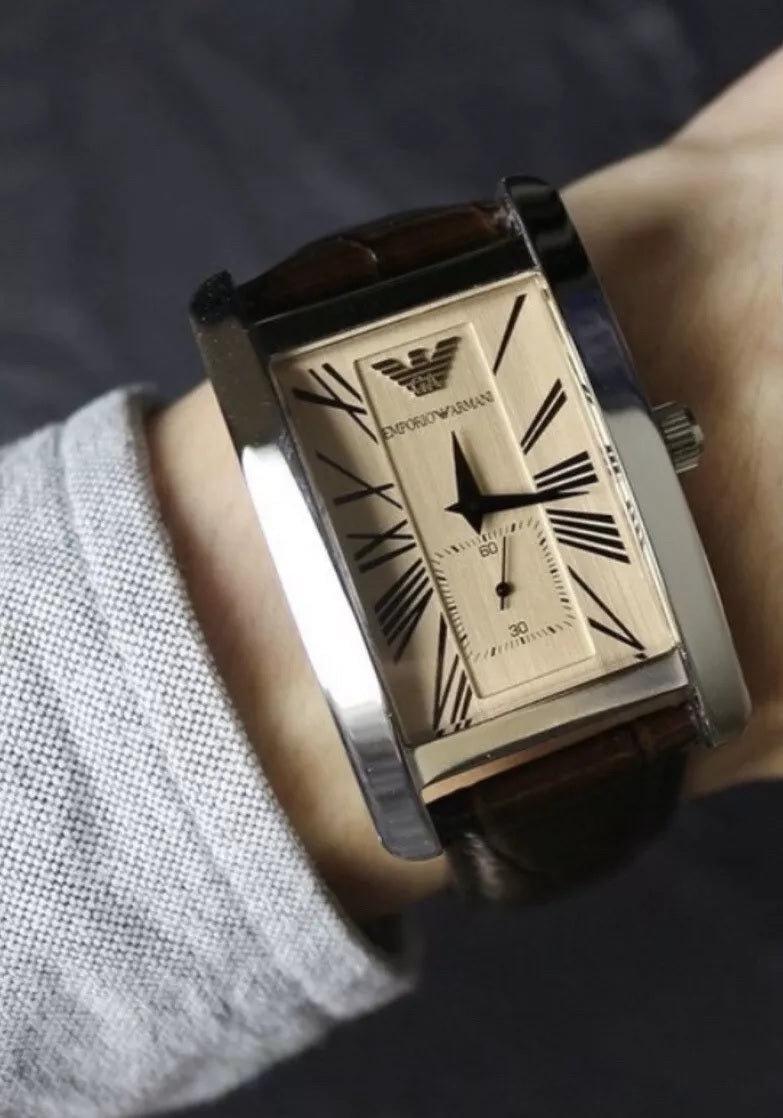 Emporio Armani AR0154 worn on wrist – men’s rectangular leather watch