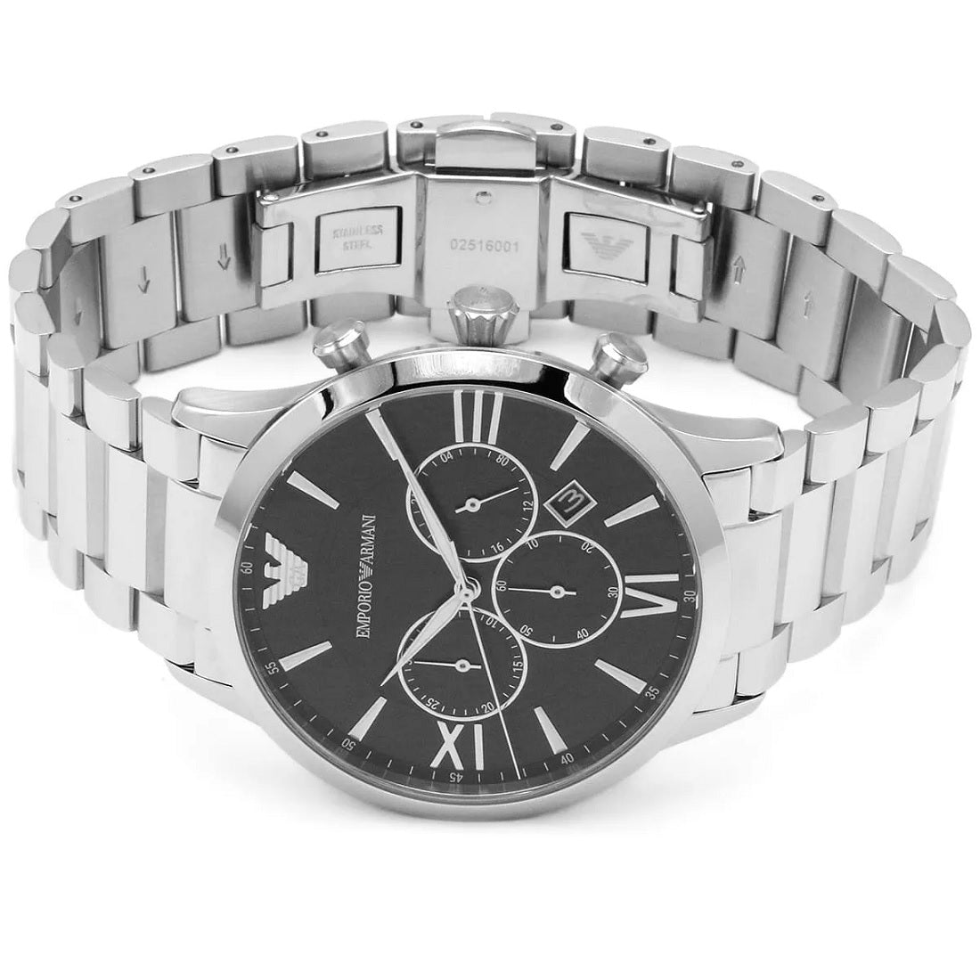Emporio Armani AR11208 Giovanni men’s watch with stainless steel silver strap and black dial