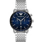 Front view of Emporio Armani AR11238 men’s watch with deep blue dial and silver strap