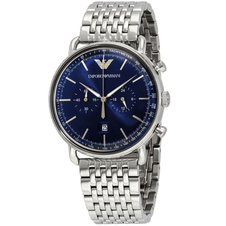 Emporio Armani AR11238 Aviator men’s watch with stainless steel silver strap and blue dial