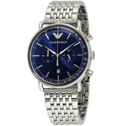 Emporio Armani AR11238 Aviator men’s watch with stainless steel silver strap and blue dial