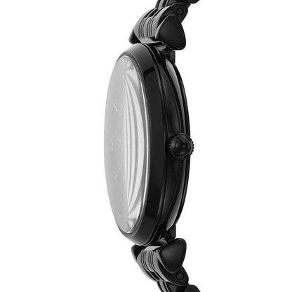 Side profile of Emporio Armani AR11245 showing black stainless steel case and strap