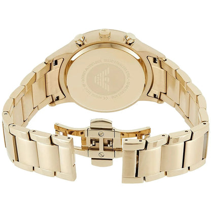 Back view of Emporio Armani AR11332 with stainless steel gold bracelet and opened clasp