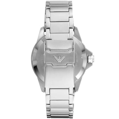 Caseback of Emporio Armani AR11338 showing engraved Emporio Armani logo