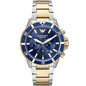 Front view of Emporio Armani AR11362 showing blue dial and two-tone diver design