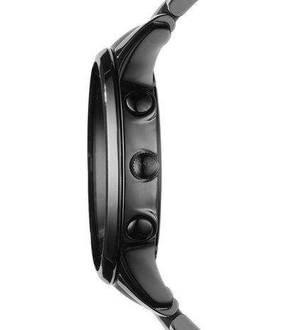 Side profile of Emporio Armani AR1451 chronograph with black ceramic strap and sleek dial