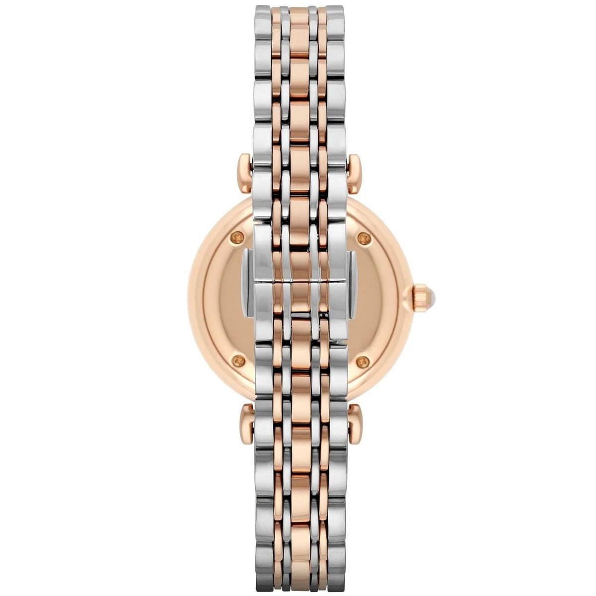 Back view of Emporio Armani AR1683 with polished stainless steel case and clasp