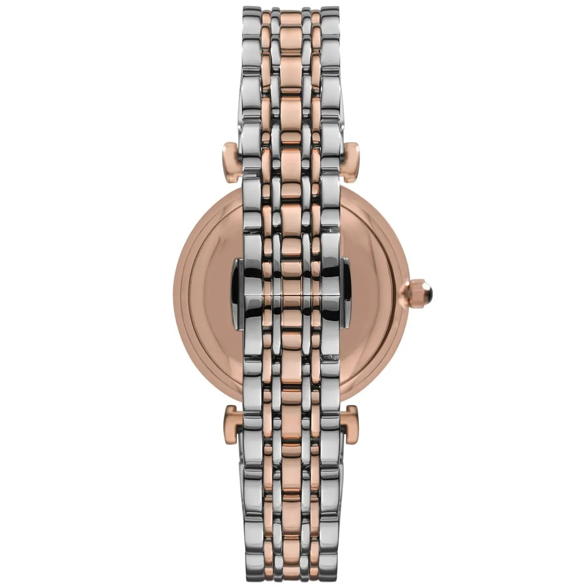 Back view of Emporio Armani AR1725 showing stainless steel case and bracelet