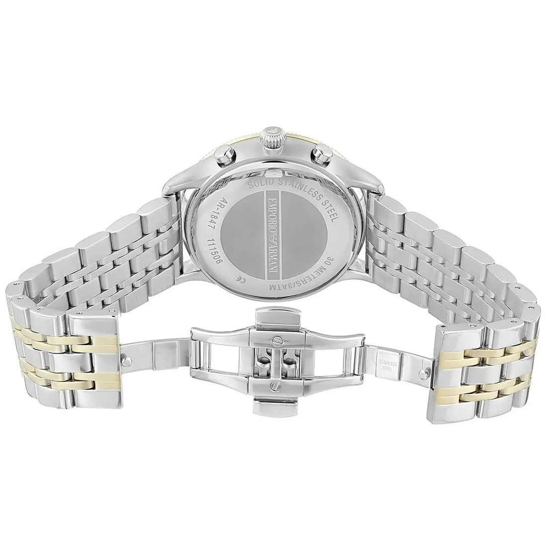 Back view of Emporio Armani AR1847 showing the caseback and bracelet clasp