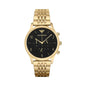 Front view of Emporio Armani AR1893 with gold stainless steel strap and bold black dial
