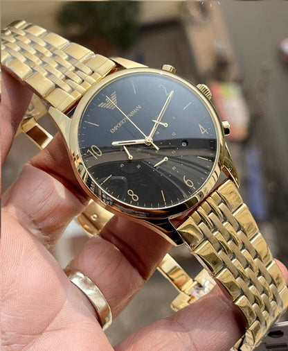 Emporio Armani AR1893 men’s watch with stainless steel gold strap and black dial